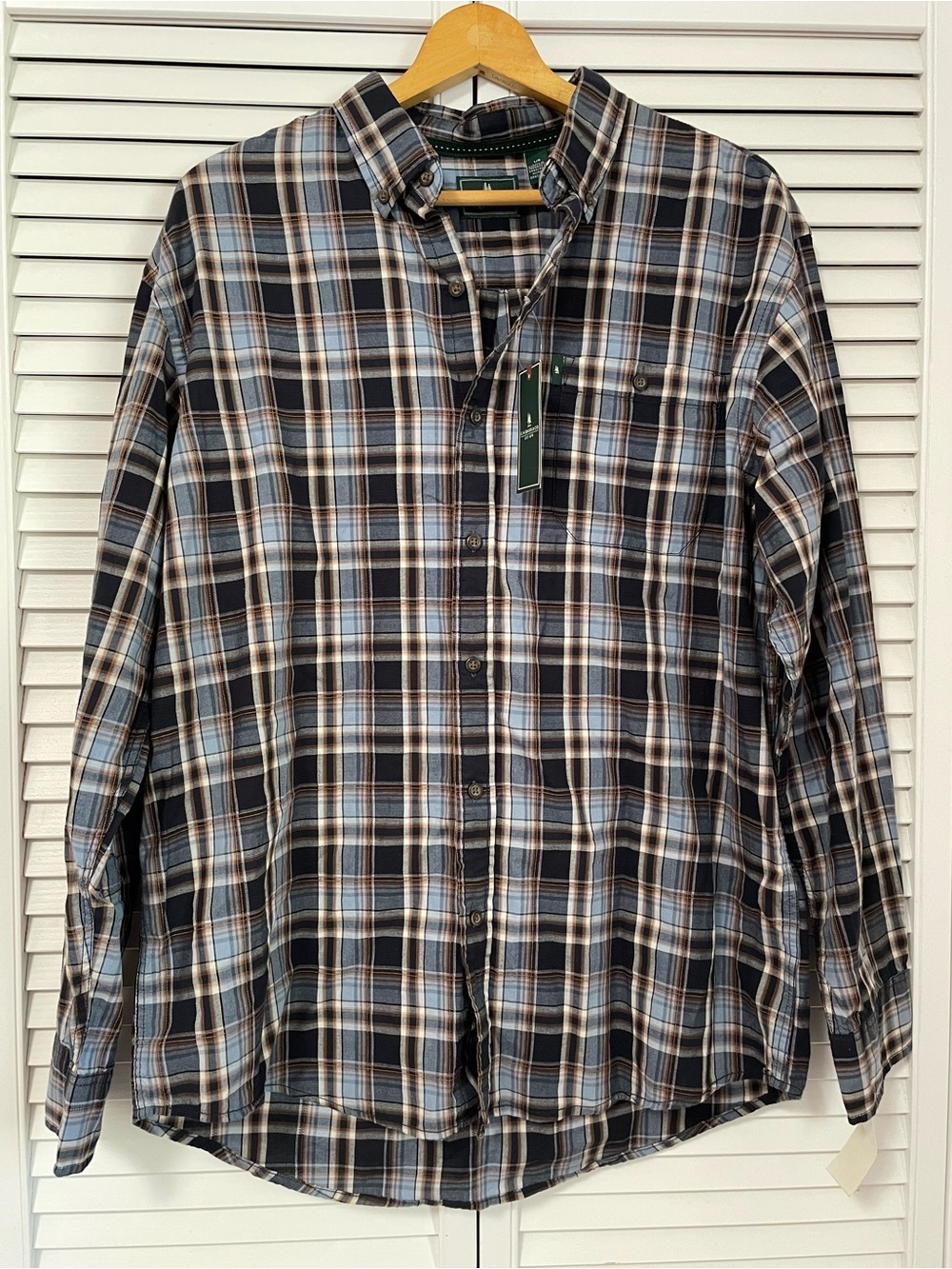 NWT G.H. Bass & Co. Men’s Large Plaid Long Sleeve Button Down Shirt Blue Brown